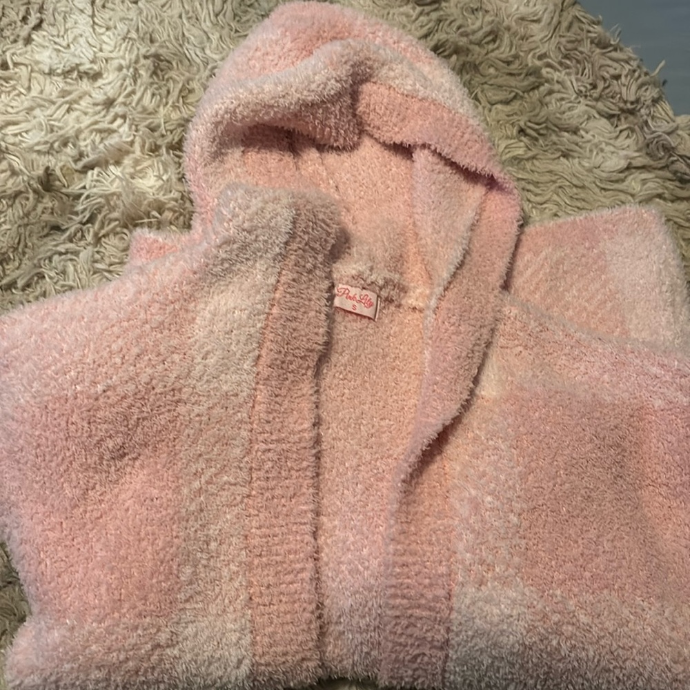 Block cardigan sweater with hood